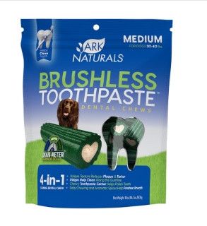 Ark Naturals Breath-Less Brushless Toothpaste Dog Chews for Medium Breeds, 18-oz