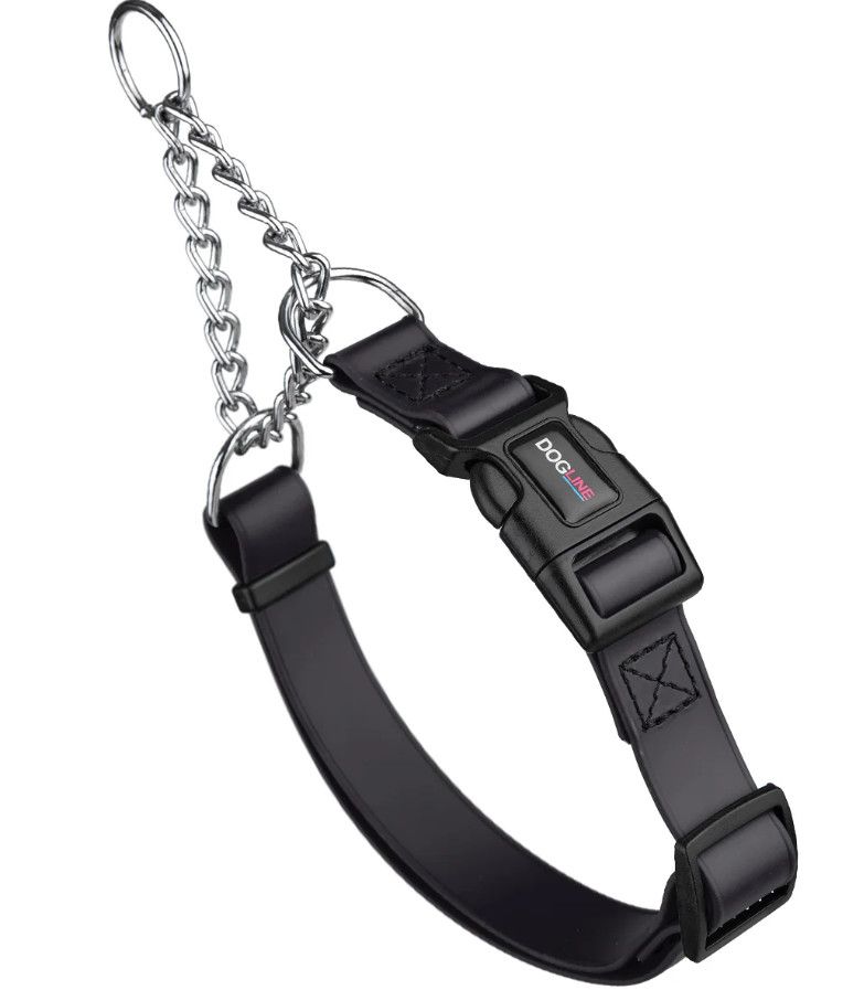 Dogline Biothane Adjustable Martingale Collar with Quick Release Buckle for Dogs, Black, 1-in x 20-26-in
