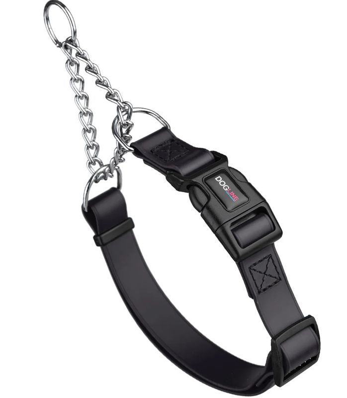 Dogline Biothane Adjustable Martingale Collar with Quick Release Buckle for Dogs, Black, 1-in x 20-26-in