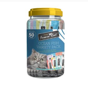 Fussie Cat Ocean Fish Puree 10 Flavors Variety Pack Cat Treats, 50-count