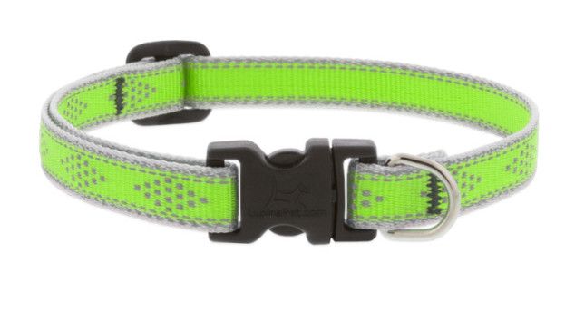 Lupine Pet High Lights Reflective Adjustable Dog Collar, Green Diamond, 1-in x 12-20-in