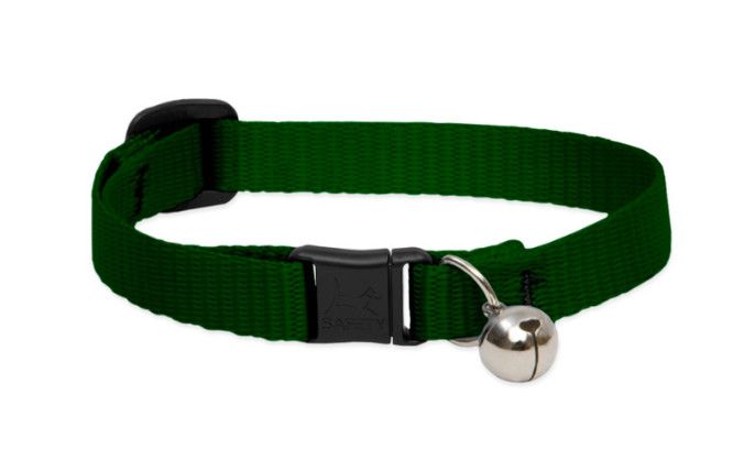 Lupine Pet Basic Solids Safety Collar with Bell for Cats, Green, 1/2-in x 8-12-in