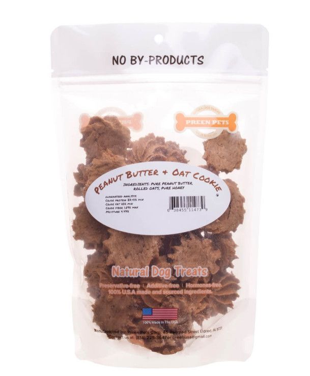 Preen Pets Peanut Butter & Oat Cookies Dog Treats, 4-oz