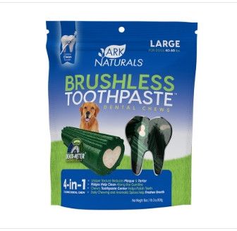 Ark Naturals Brushless Toothpaste Dental Chews for Large Dogs, 18-oz