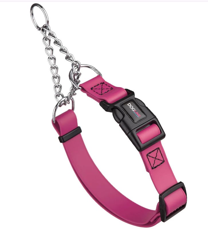 Dogline Biothane Adjustable Martingale Collar with Quick Release Buckle for Dogs, Pink, 3/4-in x 11-15-in