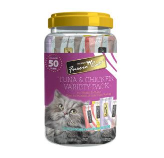Fussie Cat Tuna & Chicken Puree 5 Flavors Variety Pack Cat Treats, 50-count