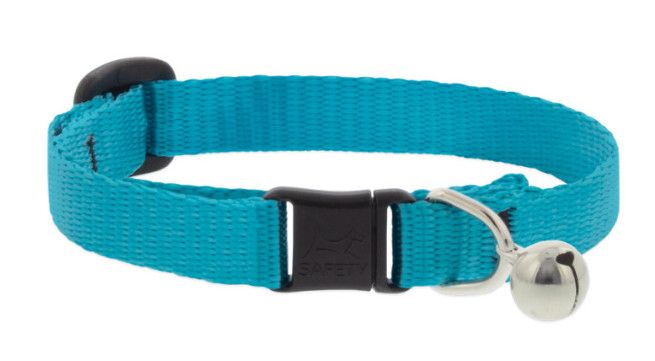 Lupine Pet Basic Solids Safety Collar with Bell for Cats, Aqua, 1/2-in x 8-12-in