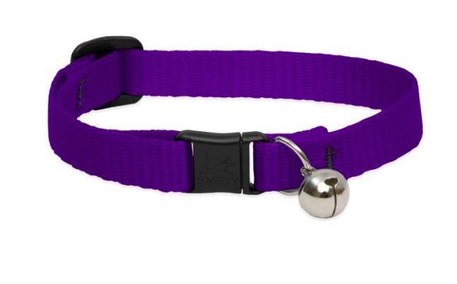 Lupine Pet Basic Solids Safety Collar with Bell for Cats, Purple, 1/2-in x 8-12-in