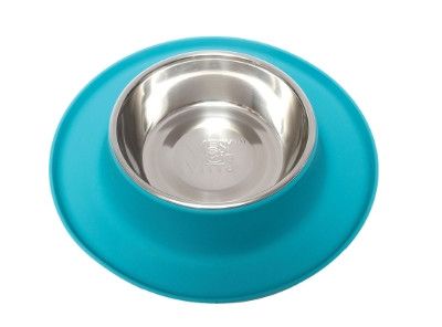 Messy Mutts Single Silicone Feeder with Stainless Bowl for Dogs, Blue, Blue, Medium