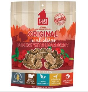 Plato Original Real Strips Turkey With Cranberry Dog Treat, 18-oz