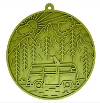 SodaPup eMat Camp Design Enrichment Lick Mat with Suction Cups Dog Slow Feeder, Green