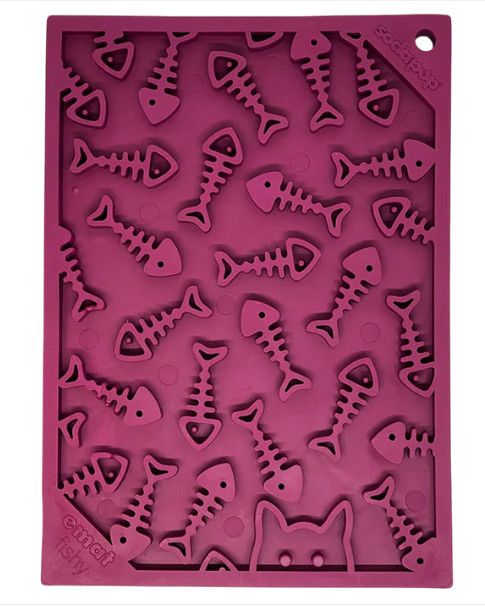 SodaPup eMat Fishy Design Enrichment Lick Mat Dog Slow Feeder, Plum, Small
