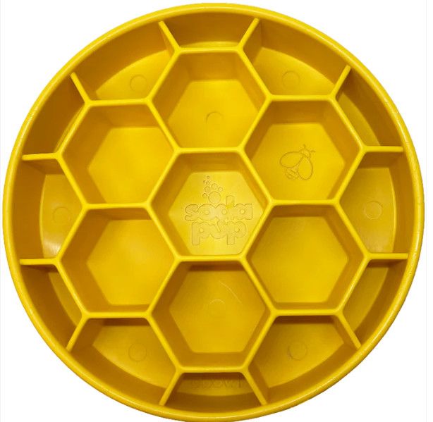 SodaPup eBowl Honeycomb Enrichment Bowl Dog Slow Feeder, Yellow