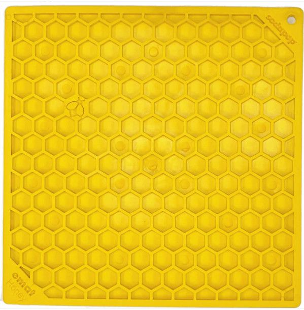 SodaPup eMat Honeycomb Design Enrichment Lick Mat Dog Slow Feeder, Yellow, Large