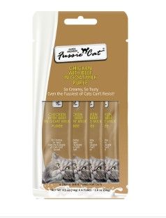 Fussie Cat Super Premium Chicken with Beef in Goat Milk Puree Cat Treats, 4-count