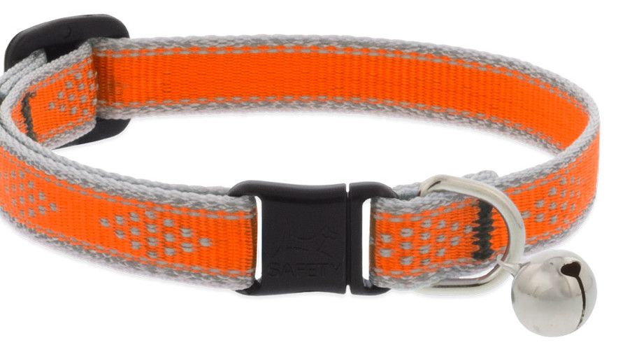 Lupine Pet High Lights Reflective Safety Collar with Bell for Cats, Orange Diamond, 1/2-in x 8-12-in