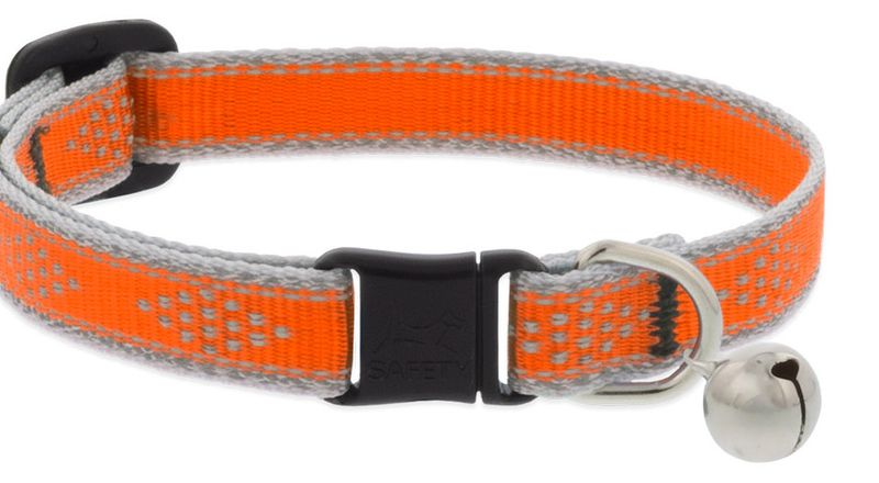 Lupine Pet High Lights Reflective Safety Collar with Bell for Cats, Orange Diamond, 1/2-in x 8-12-in