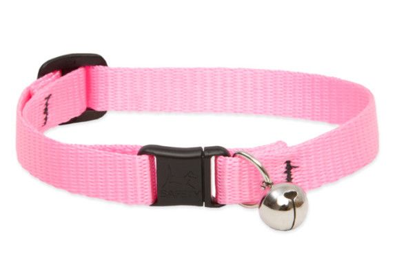 Lupine Pet Basic Solids Safety Collar with Bell for Cats, Pink, 1/2-in x 8-12-in