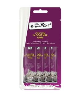 Fussie Cat Super Premium Chicken in Goat Milk Puree Cat Treats, 4-count