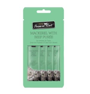 Fussie Cat Mackerel with Beef Puree Cat Treats, 4-count