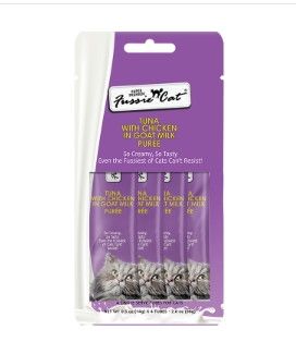 Fussie Cat Super Premium Tuna with Chicken in Goat Milk Puree Cat Treats, 4-count
