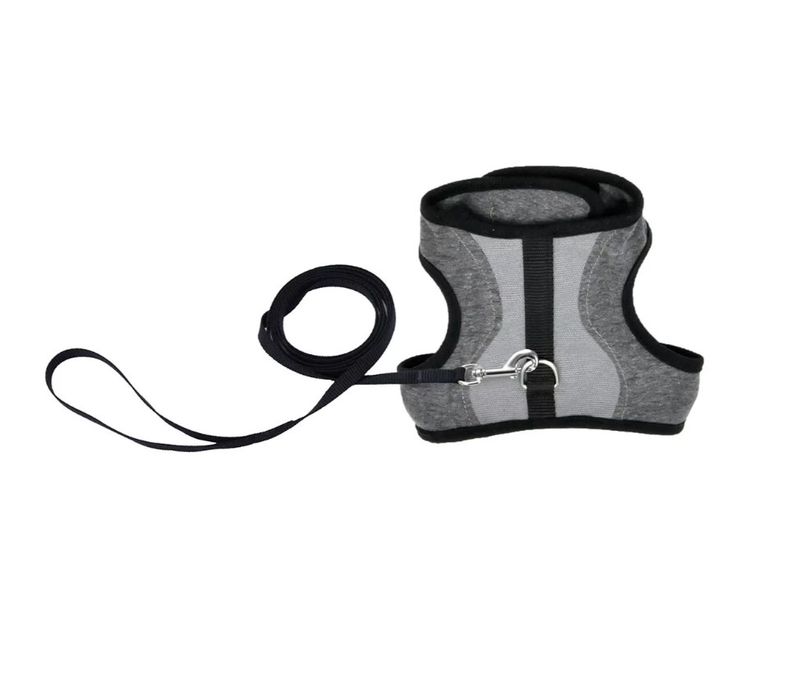 Coastal Adjustable Wrap Harness with Leash for Cats, Gray, 9-14-in