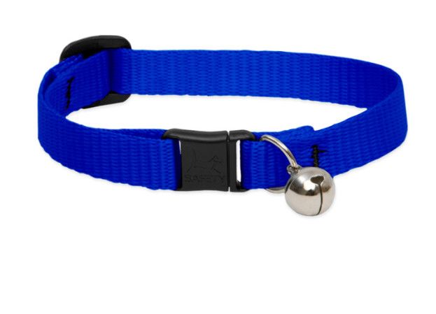 Lupine Pet Basic Solids Safety Collar with Bell for Cats, Blue, 1/2-in x 8-12-in