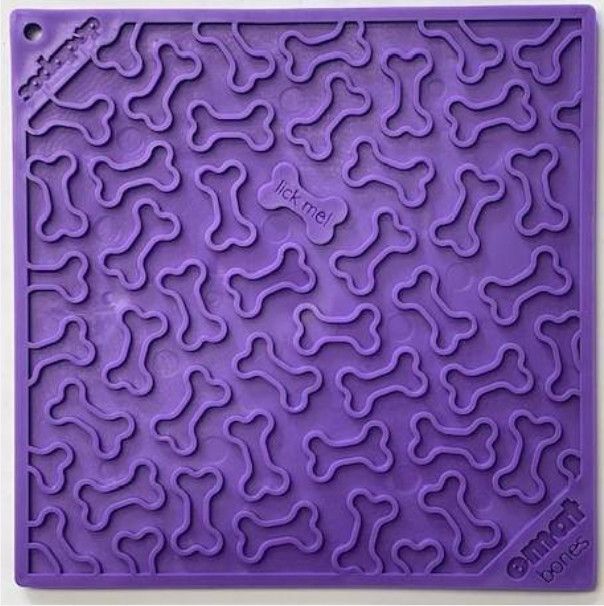 SodaPup eMat Bones Design Enrichment Lick Mat Dog Slow Feeder, Purple, Large