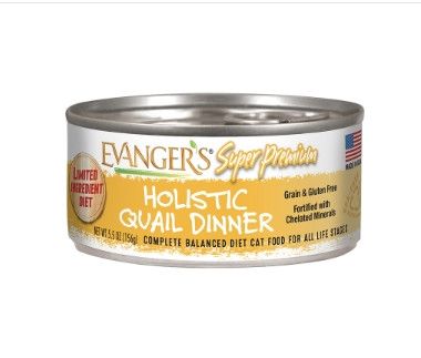 Evanger's Super Premium Holistic Quail Dinner Wet Cat Food Can, 5.5-oz