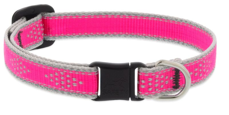 Lupine Pet High Lights Reflective Adjustable Dog Collar, Pink Diamond, 1-in x 16-28-in