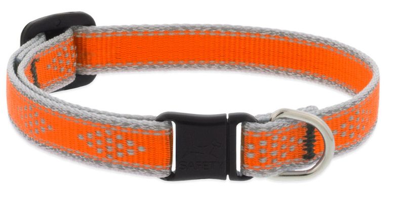 Lupine Pet High Lights Reflective Adjustable Dog Collar, Orange Diamond, 1-in x 12-20-in