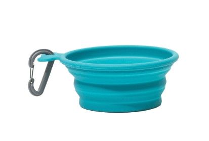 Messy Mutts Silicone Collapsible Travel Dog Bowl, Blue, Large