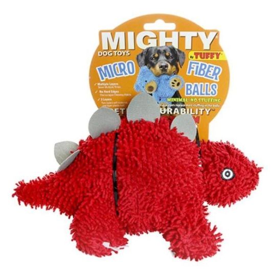 Mighty Microfiber Ball Stegosaurus Dog Toy, Red, Medium