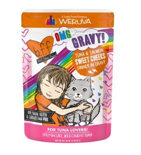 BFF OMG GRAVY Tuna & Salmon Sweet Cheeks Dinner in Gravy Wet Cat Food Pouch, 3-oz