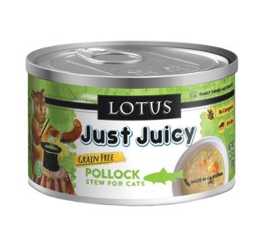 Lotus Just Juicy Pollock Stew Grain-Free Wet Cat Food Can, 2.5-oz