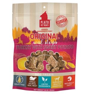 Plato Original Real Strips Turkey With Sweet Potato Dog Treat, 18-oz