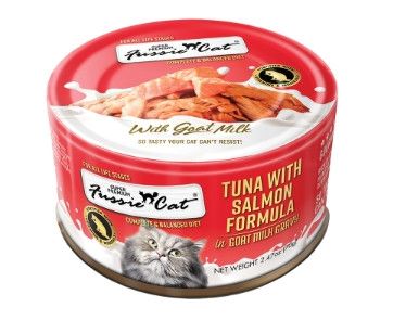 Fussie Cat Tuna with Salmon Formula in Goat Milk Gravy Wet Cat Food Can, 2.47-oz