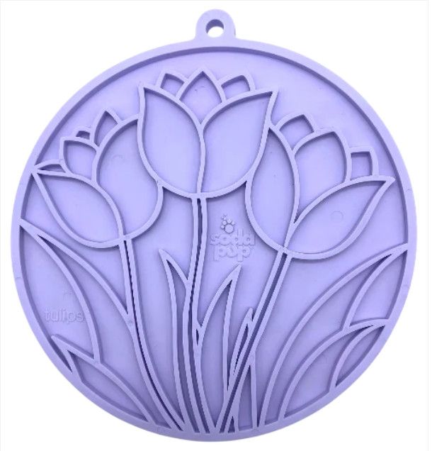 SodaPup eMat Tulip Design Enrichment Lick Mat with Suction Cups Dog Slow Feeder, Pastel Purple