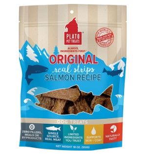 Plato Original Real Strips Salmon Recipe Dog Treats, 18-oz