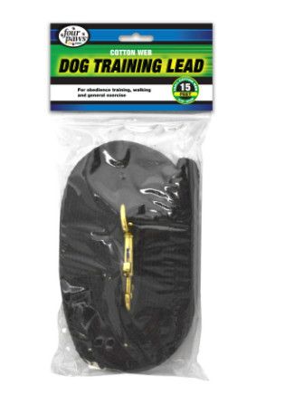 Four Paws Cotton Web Training Dog Lead, Black, 15-ft