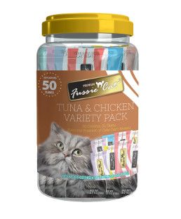 Fussie Cat Tuna & Chicken Puree 10 Flavors Variety Pack Cat Treats, 50-count