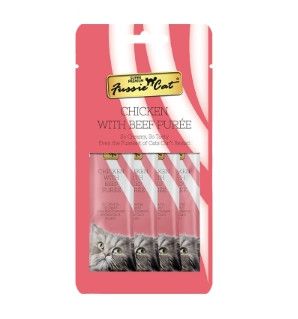 Fussie Cat Chicken with Beef Puree Cat Treats, 4-count