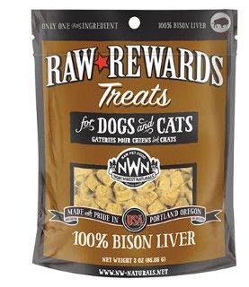 Northwest Naturals Raw Rewards Bison Liver Freeze-Dried Dog & Cats Treats, 3-oz