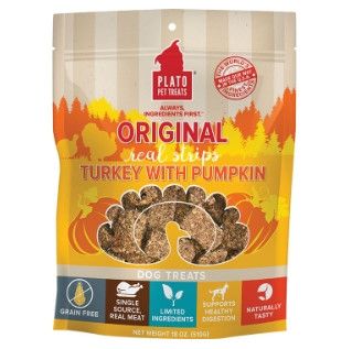 Plato Original Real Strips Turkey with Pumpkin Dog Treats, 18-oz