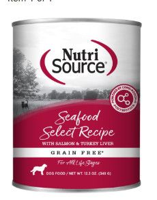 NutriSource Seafood Select Recipe Grain-Free Wet Dog Food Can, 12.3-oz