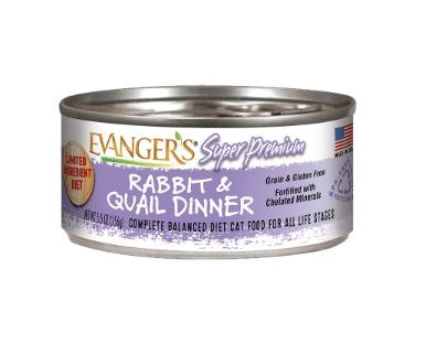 Evanger's Super Premium Rabbit & Quail Dinner Wet Cat Food Can, 5.5-oz