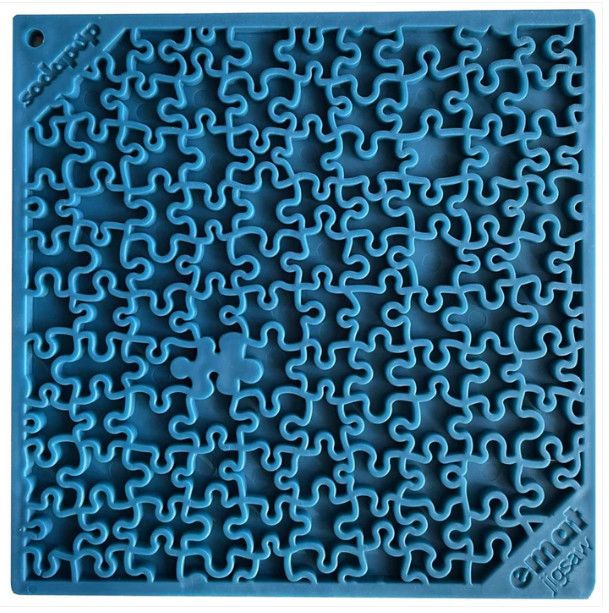 SodaPup eMat Jigsaw Design Enrichment Lick Mat Dog Slow Feeder, Blue, Large