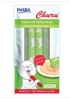 INABA Churu Puree Chicken with Scallop Grain-Free Cat Treat, 0.5-oz, 4-pack