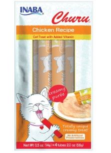 INABA Churu Puree Chicken Recipe Grain-Free Cat Treats, 2-oz