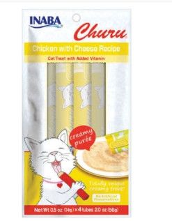 INABA Churu Puree Chicken with Cheese Grain-Free Cat Treat, 0.5-oz, 4-pack